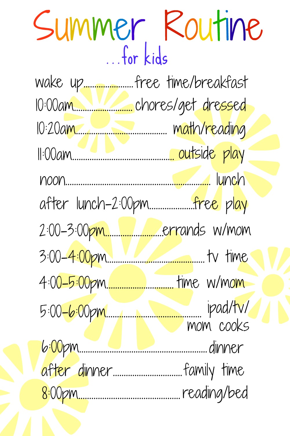 daily schedule at kid